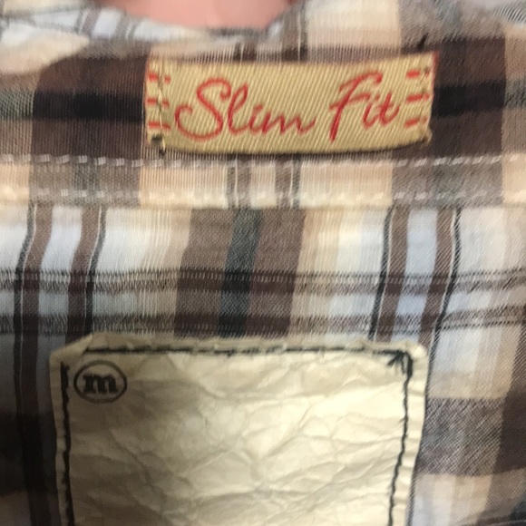 Country Style Plaid Button Down | Size Medium | Bluenotes | Brown, Cream & Blue - Picture 3 of 6